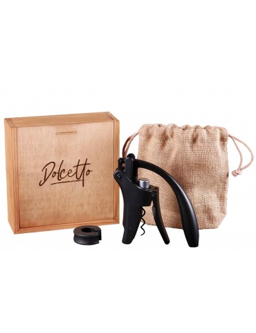 Coffret Dolcetto - coffret bois tire bouchon à levier métal noir mat